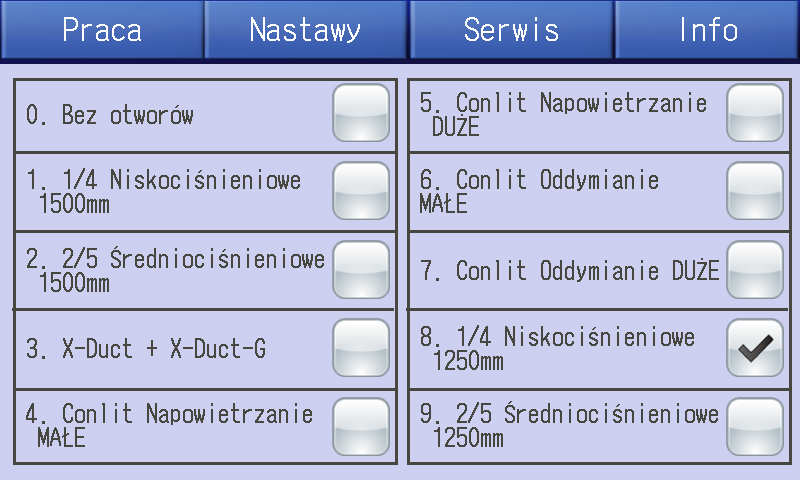 Menu otworowania